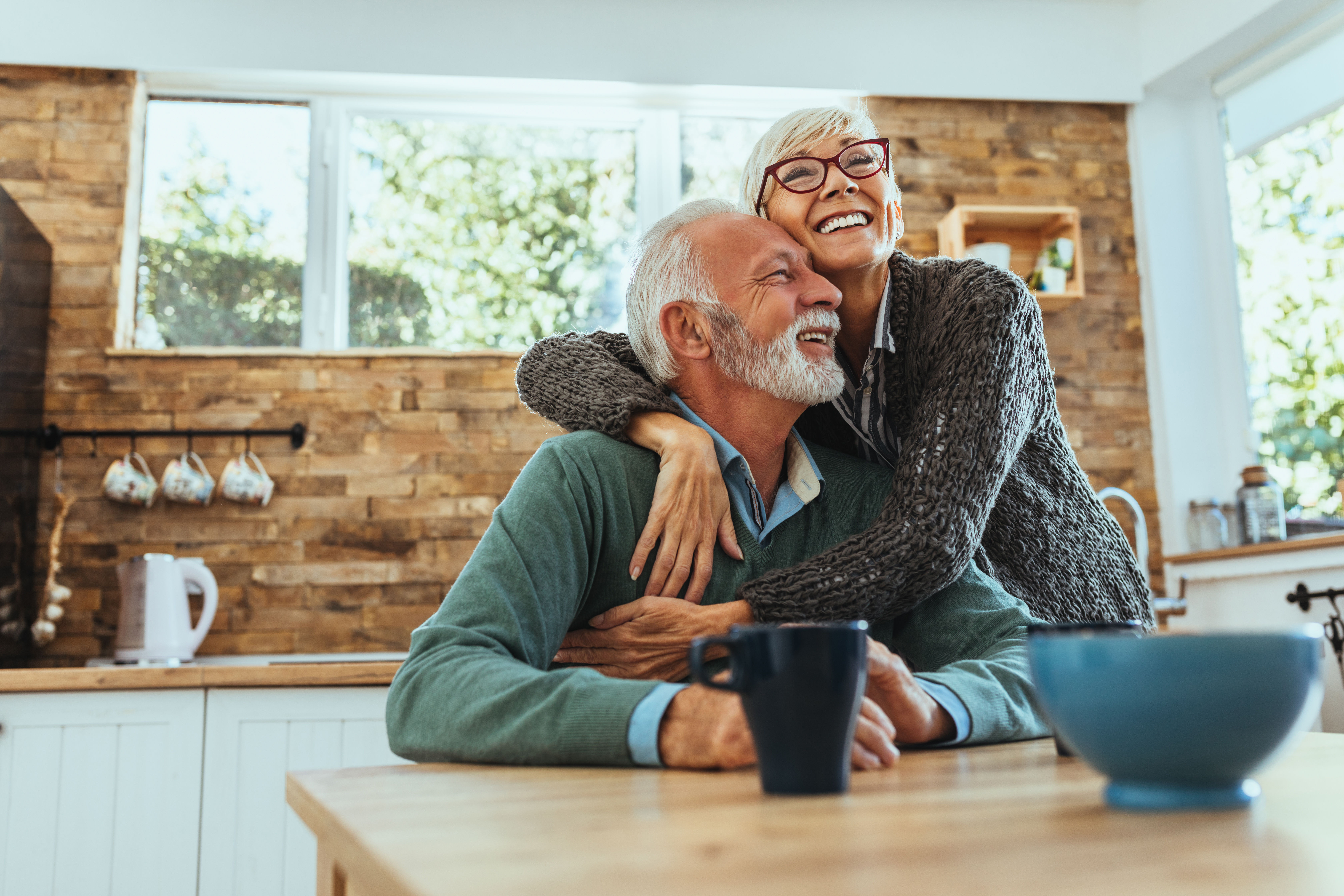 Happy elderly couple at home
